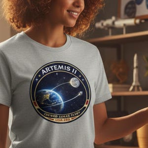 Artemis II Mission Patch T-Shirt | Crewed Lunar Vorbeiflug | Erde Mond Erde Weltraum Shirt | NASA inspiriert Weltraum T-Shirt | USA 250