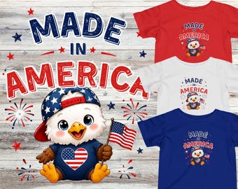 Made in America Infant Shirt, Cute Patriotic Baby Eagle T-Shirt, First 4th of July Baby Tee, Red White and Blue Infant Clothes