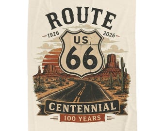 Route 66 Centennial 100 Years Velveteen Plush Blanket | Vintage Desert Highway - Road Trip