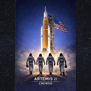 Affiche de la mission lunaire Artemis II - Édition 250e du centenaire des États-Unis - oeuvre d'art murale de lancement de fusée inspirée de la NASA - impression verticale mate 18 x 24, 24 x 36