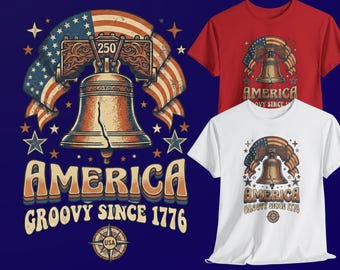 Camiseta USA 250, Camiseta Groovy 4th of July, Camiseta Vintage Liberty Bell, Camiseta Patriótica 1776, Cumpleaños de América 250, Semiquincentenario
