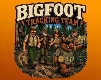Bigfoot Tracking Team T-Shirt, Funny Cryptid Hunting Tee, Retro Outdoors Graphic Shirt, Sasquatch Research Club Gift, Nature Lover Apparel