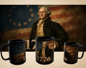 George Washington 1776 Patriotic Mug  11oz/15oz Ceramic Coffee Cup  American Revolution Betsy Ross Flag Gift  History Buff & Veteran