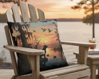 Duck Hunting Scene Outdoor Pillow