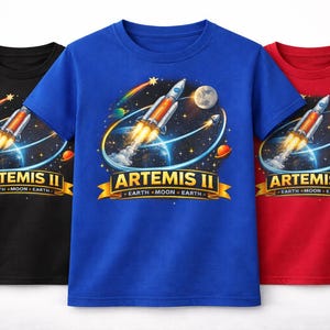 Artemis II Rocket Patch Kids T-Shirt | Space Mission Moon Design