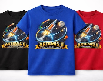 Artemis II Rocket Patch Kids T-Shirt | Space Mission Moon Design
