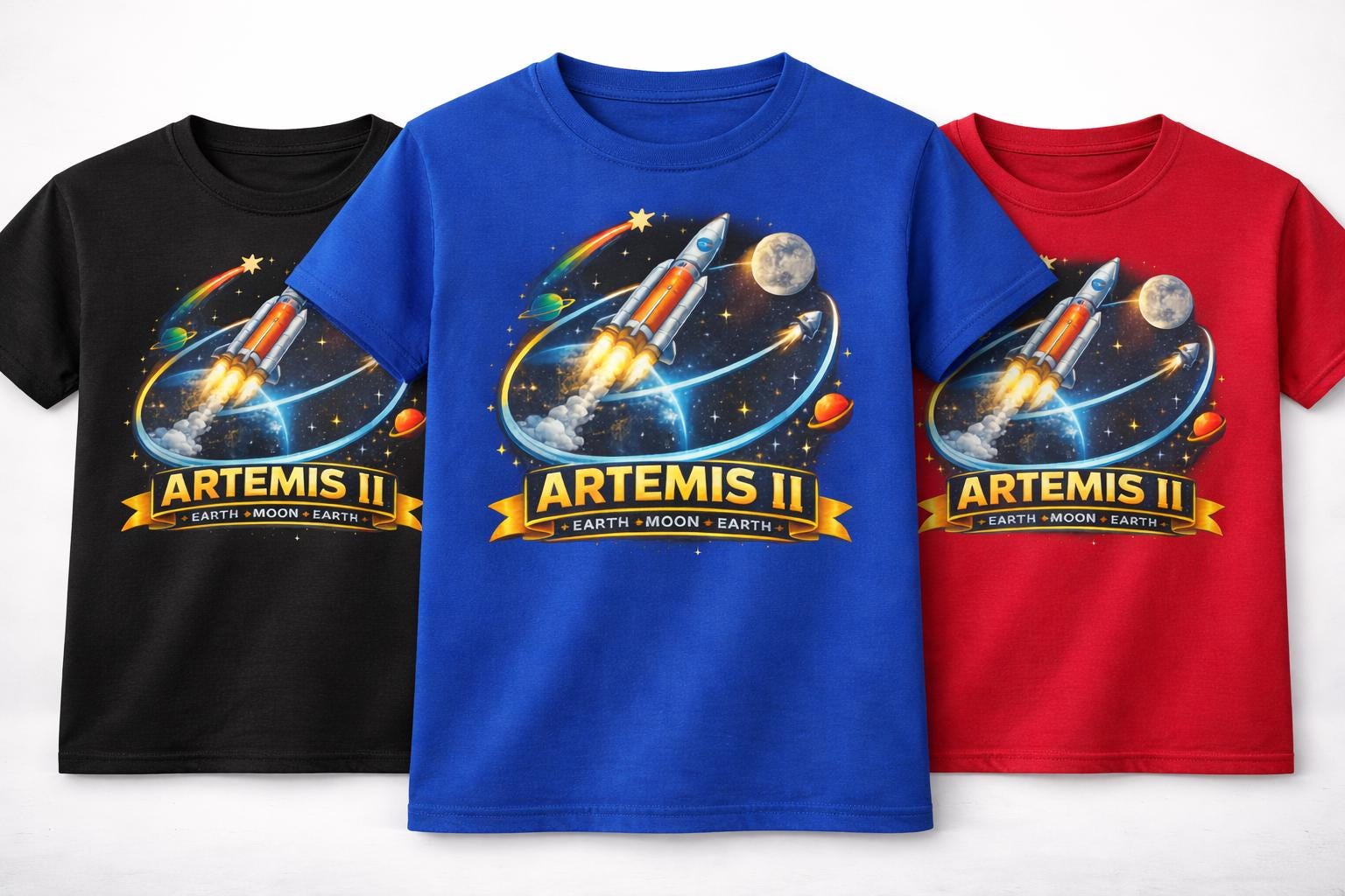 Artemis II Rocket Patch Kids T-Shirt Space Mission Moon Design
