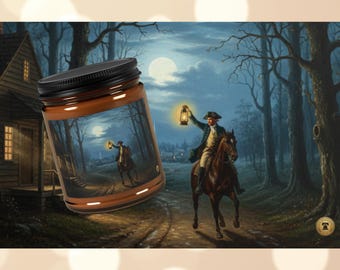 Midnight Ride 250th Anniversary Candle, Paul Revere Lantern Soy Wax Jar, Revolutionary War History Gift, Patriotic Home Decor, 9oz Amber Jar