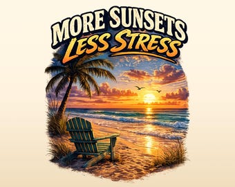 More Sunsets Less Stress Shirt, Retirement Gift for Women Men, Retro Beach Graphic Tee, Officially Retired Shirt, Vintage Sunset T-shirt