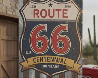 Route 66 Centennial Flag - 100 Years Anniversary Banner - 24x32 or 12x18 Mother Road 1926-2026 Decor - Vintage Americana Shield Wall Hanging