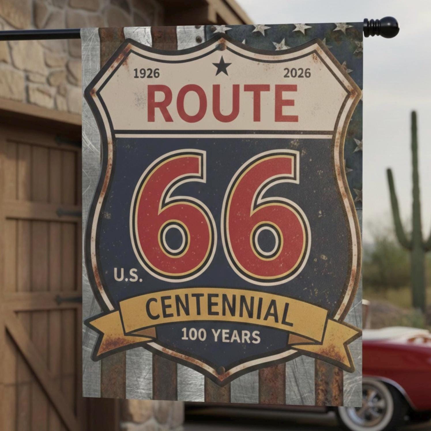 Route 66 Centennial Flag - 100 Years Anniversary Banner - 24x32 or
