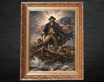 George Washington Crossing the Delaware Poster, 1776 Patriotic Wall Art, America 250th Anniversary Decor, Vintage USA Print, Fourth of July