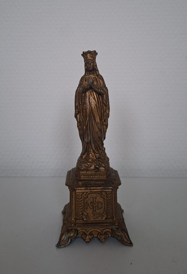 Antique Our Lady of Lourdes Statue • French Gilt Spelter Virgin Mary ...