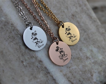 Personalized Mouse-Ear Necklace, Engraved Disney Name Pendant