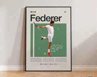 Poster Roger Federer, Poster de tennis, Poster de motivation, Poster de sport, Art sportif moderne, Cadeaux tennis, Poster minimaliste, Art du tennis