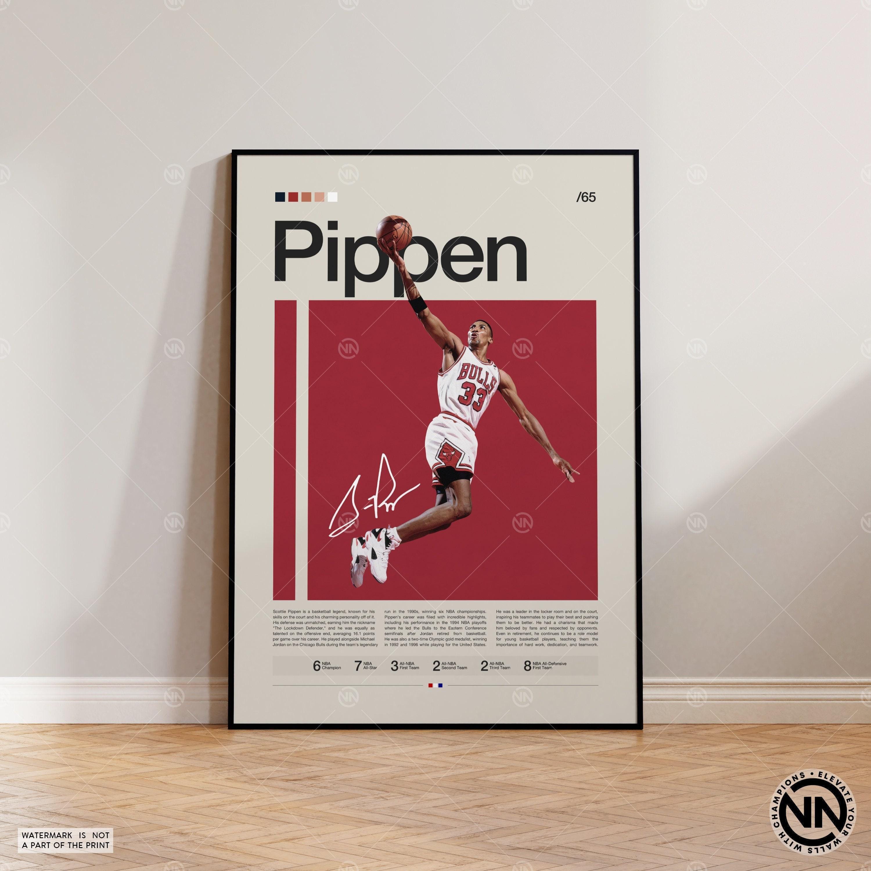 Discover Scottie Pippen Poster, Chicago Bulls Print, Sports Poster, Mid Century Modern, Basketball Gift, Sports Bedroom Posters