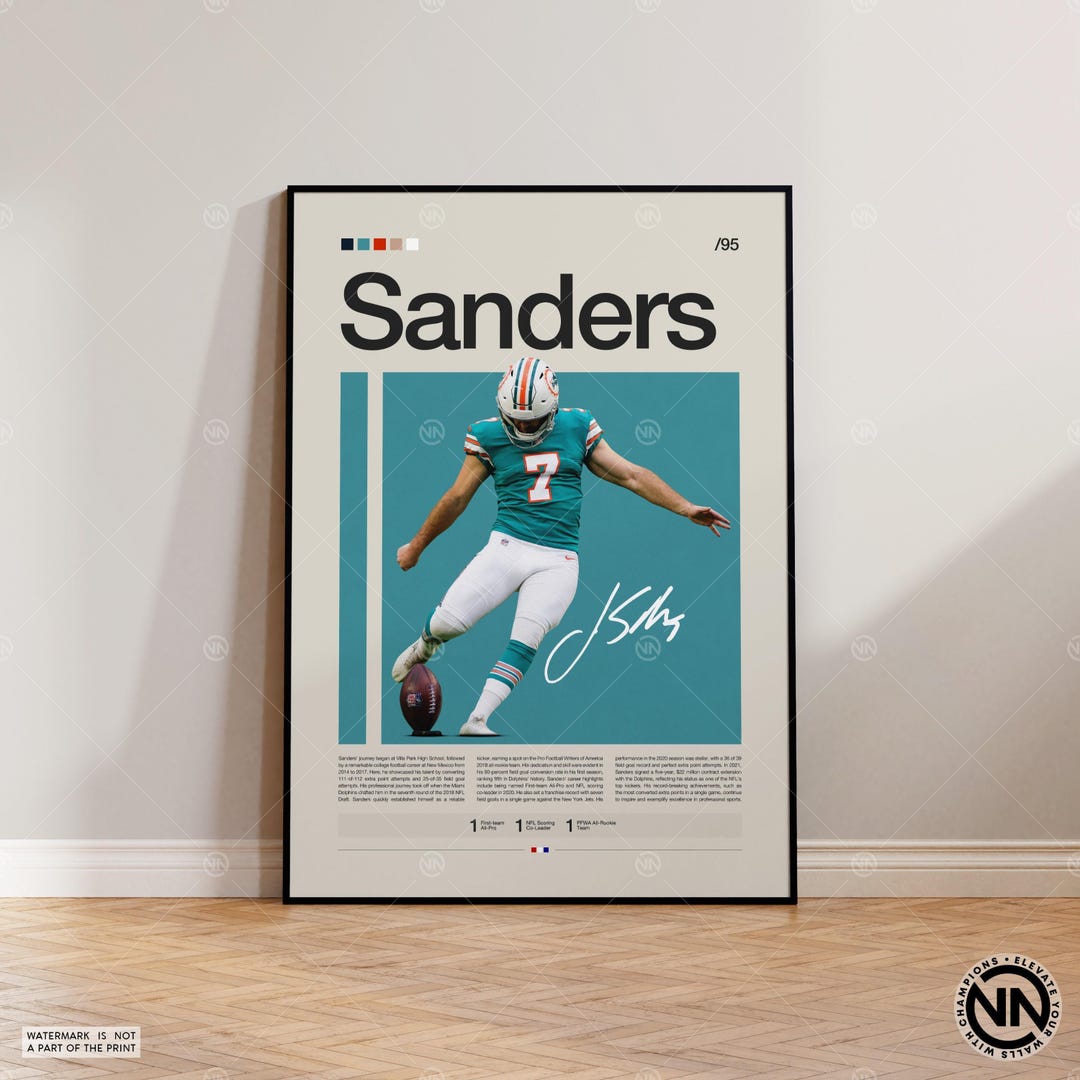 Jason Sanders Poster, Miami Dolphins Print, NFL Poster, Sports Poster ...