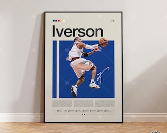 Poster di Allen Iverson, stampa dei Philadelphia 76ers, poster NBA, poster sportivo, arte sportiva moderna, regalo di basket, poster sportivi per la camera da letto