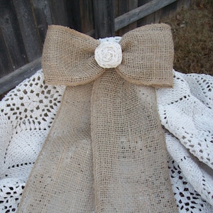 Burlap Bow, Wreath Bow, Pew Bows, Chair Bows, Rustic Wedding, Muslin Roses, Burlap Home Decor, Wedding Decorations,