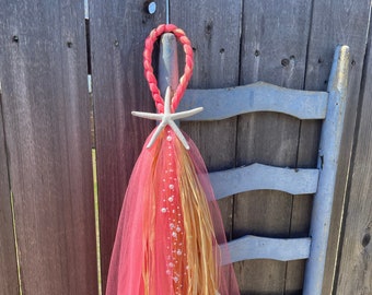 PEARLS and Starfish Beach Chair Hanger, Aisle Decor, Pearl Wedding, Destination Wedding, Pew Bow, Starfish, Seashells, OVER 30 COLORS