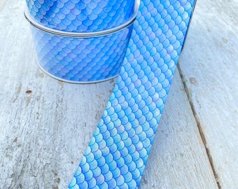 Blue Mermaid Ribbon, Blue Scales, Mermaid Kitty, Mermaid, Craft, Unicorn Mermaid, Multi Color Blue Fish Scale Ribbon, Bubbles, Under the Sea