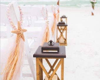 White Tulle Chair Hangers with Pacific Starfish, Beach Wedding, Beach Aisle Decor, Destination Wedding, Pew Bow, Starfish, White Wedding