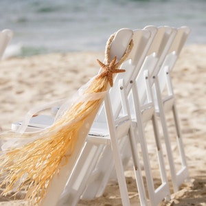 Beach Aisle Decorations, Beach Pew Bows, Starfish and Raffia Chair Hangers, Beach Wedding, Pick your Ribbon, Destination Wedding, Seashells