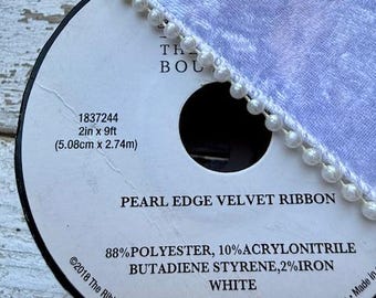 PEARL EDGED VELVET Ribbon, White Velvet, 2 in. wide Velvet Ribbon, Wedding Ribbon, Wedding Decor, Costumes, Formal Wedding, Velvet Bow, Xmas