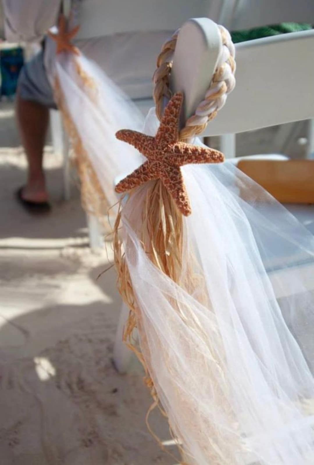 Burlap Bows Pew Aisle Chair Beach Wedding Decor Starfish Wedding