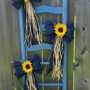 Wired Denim Bow, Sunflowers, Pew Bow, Sunflower Wedding, Navy and Yellow, Church Aisle, Rustic Wedding, Barn Wedding, Rustic Decor, Wreath immagine 8