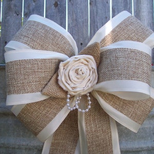 Burlap and Satin Bows, Burlap Wedding, Aisle Decor, Rustic Wedding, Country Chic, Cottage Chic Wedding, Pew Bows