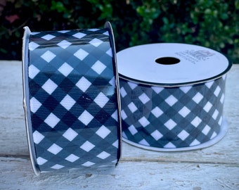 Black and White Lattice Ribbon, Grosgrain Ribbon, 2 inch x 3 yards, Black and White Geometric, Wreath Bow, Hair Bow, Unwired Ribbon, 2 LEFT