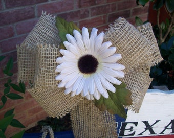 Burlap Pew Bow, Ivory Daisy, Fall Wedding, Rustic Decor, Ivory Wedding, Church Aisle, Wreath Bow, Rustic Wedding, Wreath Bow, Burlap Bow