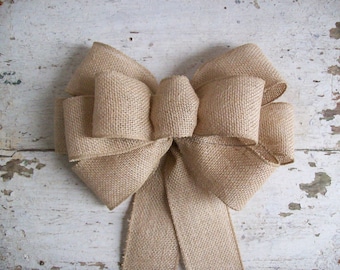 Burlap Bow, Pew Bow, Chair Bow, Rustic Decoration, Wreath Bow, Burlap Wedding, Burlap Decoration, Large Gift Bow