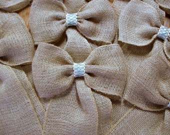 Burlap Bows, Burlap and Ribbon Wedding Decor, Rustic Bows, Pew Bows, Barn Wedding, Wreath Bow, Choose your Color