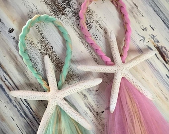 Beach Aisle Decoration, 30 COLOR OPTIONS, Beach Wedding, Chair Hanger, White Finger Starfish, Destination, Tulle Bow, Pew Bows, Raffia/Tulle
