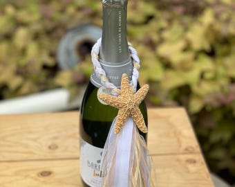 BOTTLE/LANTERN DECOR, Beach Themed Hanger, Champagne Bottle Decor, Lantern Decoration, Wedding Decor, Wedding Reception Decor, Beach Wedding