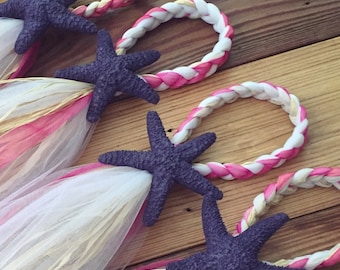 Wedding Chair Decor, Beach Chair Decor, Destination, Starfish, Beach Aisle, Tulle Pew Bows, Beach Wedding, Seashells