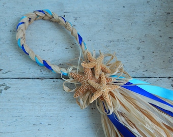 Starfish Wedding Decor, Chair Hangers, Destination Wedding, Raffia Wedding, Starfish Chair Hangers, Ribbon and Raffia Chair, OVER 30 COLORS