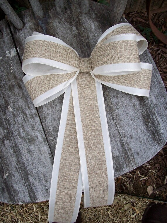 BURLAP IVORY TULLE WEDDING PEW BOWS 6 PC WITH BURLAP & LACE  RUSH ORDERS AVAILAB 