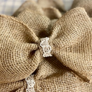 Small Burlap & Pearl Bows, SET OF 10, Rustic Wedding, Wedding Decor, Burlap Bows, Mason Jars, Candle Holders, Country Wedding, Barn Wedding