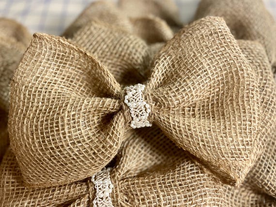 Small Burlap & Pearl Bows, SET OF 10, Rustic Wedding, Wedding Decor, Burlap Bows, Mason Jars, Candle Holders, Country Wedding, Barn Wedding