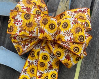 Sunflower Bow, Wreath Bow, Sunflower Wedding, Fall Wedding, Summer Wedding, Rustic Decor, Barn Style, Pew Bow, Chair Bows