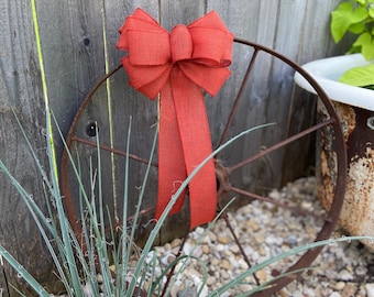 Orange Burlap Bow, Wreath Bow, Fall Bow, Thanksgiving Bow, Halloween Bow, Orange Pew Bow, Wired Burlap Bow, Wedding Decor