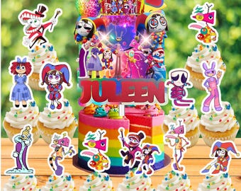 Digital Circus Custum Cake & Cupcake Toppers Personalized Happy Birthday party supplies decoration centerpiece favor theme gift