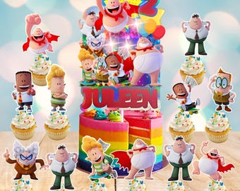 Captain Pants and friends Custum Cake & Cupcake Toppers Personalized Happy Birthday party supplies decoration centerpiece favor theme gift