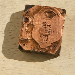LOCK and KEY Set with keys Printers Block, Vintage Letterpress plate antique hardware store, Mallory Wheeler & Co, New Haven Ct M.W.CO