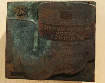 MOTOR BEARINGS AD Vintage Letterpress Printing Block, Copper halftone engraving auto part, electric motor repairs advertising automotive cut