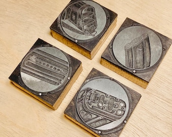 GOLF BAG GEAR lot of 4 Vintage Letterpress Printing Block, metal engraving country clubs, athletics cut, sporting goods halftone gift,