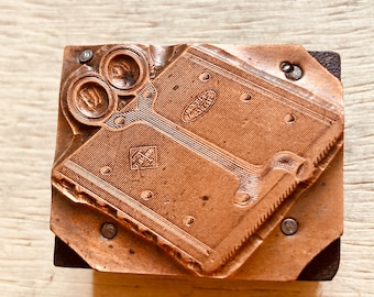 Copper engraving HITCH STEEL COMB Vintage Letterpress Printing Block mechanic advertising industrial cut auto or horse tack lock set hinge